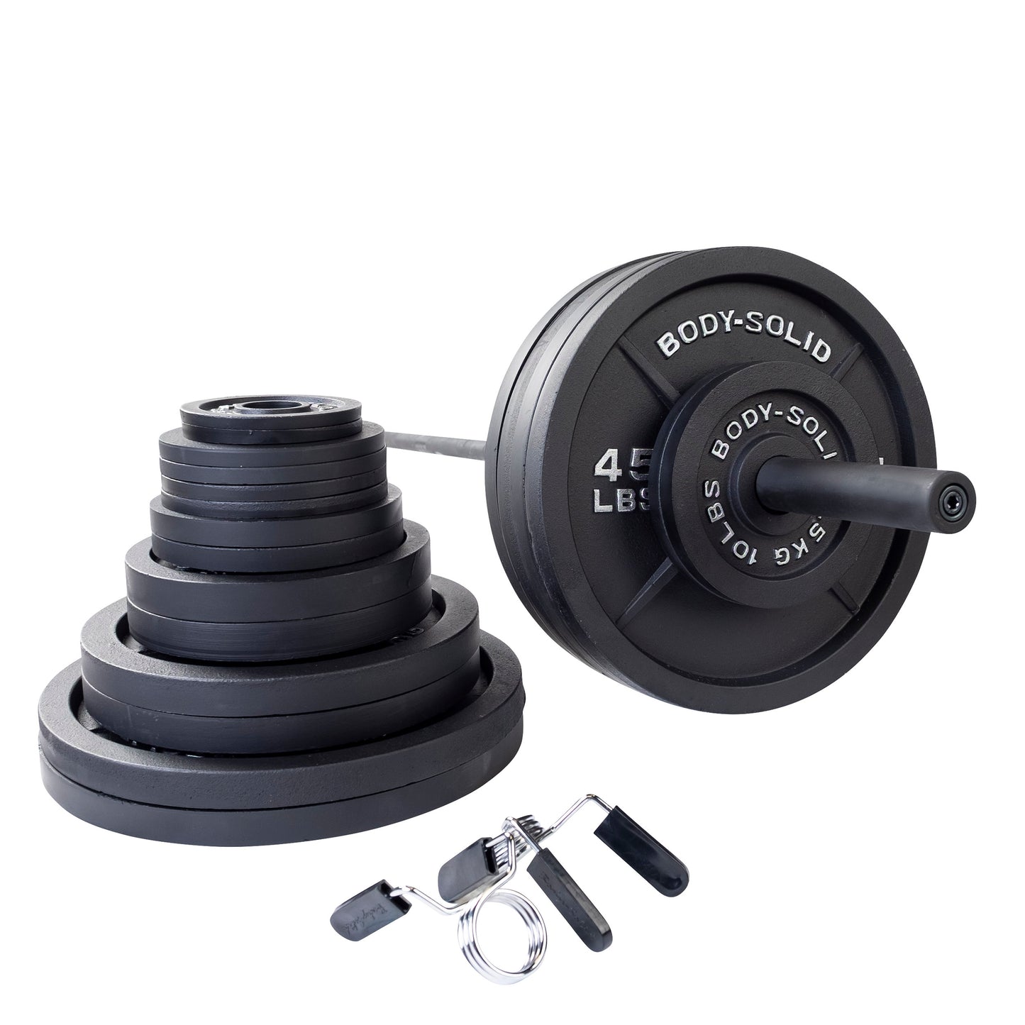 Body-Solid Cast Iron Plate & Barbell Set OSB