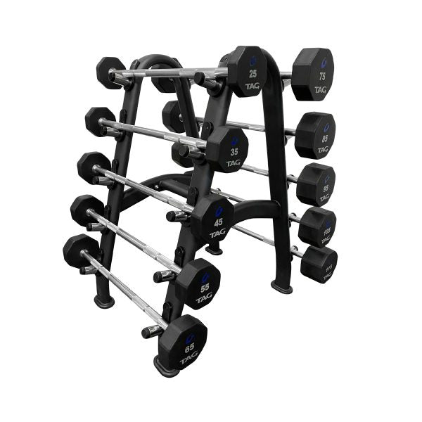 TAG Fitness 8-Sided Virgin Rubber Fixed Barbell w/ Straight Bar